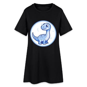 Dinosaur Blue Kawaii Cartoon Character Clipart Pet - Women’s T-Shirt Dress - black - Front