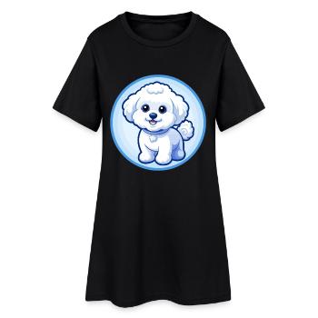 Bichon frisé chien bleu kawaii dessin animé personnage animal de compagnie - Robe T-shirt Femme - noir - Devant