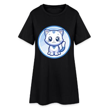 Cat Blue Cute Kawaii Cartoon Character Clipart Pet - Women’s T-Shirt Dress - black - Front