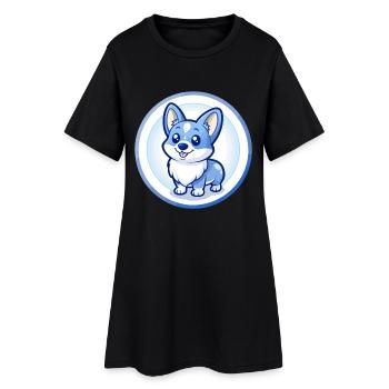 Corgi chien bleu Kawaii dessin animé Personnage Clipart - Robe T-shirt Femme - noir - Devant