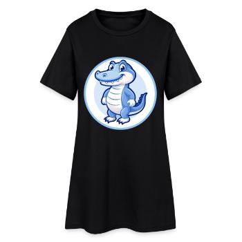 Alligator Bleu Kawaii Dessin Animé Personnage Clipart - Robe T-shirt Femme - noir - Devant