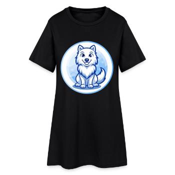 Arctic Wolf Blue Kawaii Cartoon Character Clipart - Women’s T-Shirt Dress - black - Front