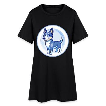 Australien Kelpie Chien Bleu Mignon Kawaii Dessin Animé Animal de compagnie - Robe T-shirt Femme - noir - Devant