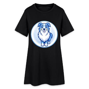 Australian Shepherd Hund Blau Kawaii Cartoon Haustier - Frauen T-Shirt-Kleid - Schwarz - Vorne