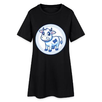 Vache Bleu Mignon Kawaii Dessin Animé Personnage Clipart Animal de compagnie - Robe T-shirt Femme - noir - Devant