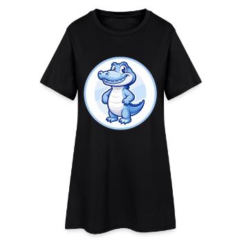 Crocodile Bleu Kawaii Dessin Animé Personnage Clipart - Robe T-shirt Femme - noir - Devant