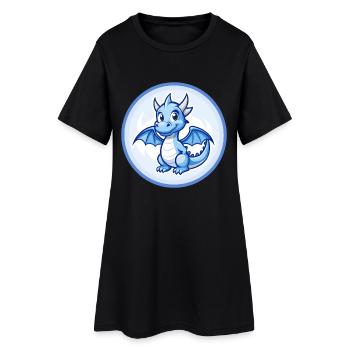 Dragon Bleu Kawaii Dessin Animé Personnage Clipart Animal de compagnie - Robe T-shirt Femme - noir - Devant