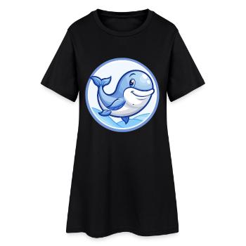 Whale Blue Kawaii Cartoon Character Clipart Pet - Women’s T-Shirt Dress - black - Front