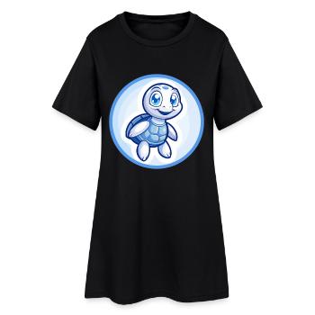 Turtle Blue Kawaii Cartoon Character Clipart Pet - Women’s T-Shirt Dress - black - Front