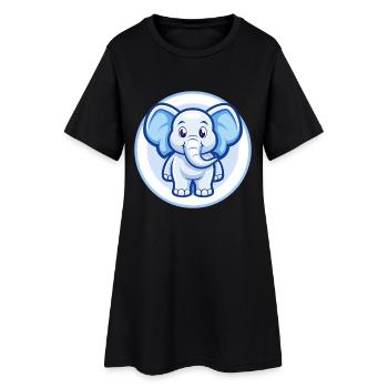 Elefant Blau Kawaii Cartoon Figur Clipart Haustier - Frauen T-Shirt-Kleid - Schwarz - Vorne