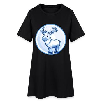 Elk Bleu Mignon Kawaii Dessin animé Personnage Clipart Animal de compagnie - Robe T-shirt Femme - noir - Devant
