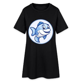 Poisson Bleu Kawaii Dessin Animé Personnage Clipart Animal de compagnie - Robe T-shirt Femme - noir - Devant