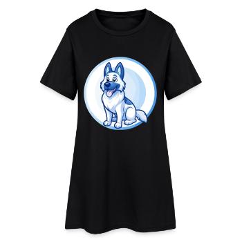 German Shepherd Dog Blue Kawaii Cartoon Character - Women’s T-Shirt Dress - black - Front
