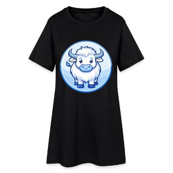 Yak Bleu Mignon Kawaii Dessin animé Personnage Clipart Animal de compagnie - Robe T-shirt Femme - noir - Devant