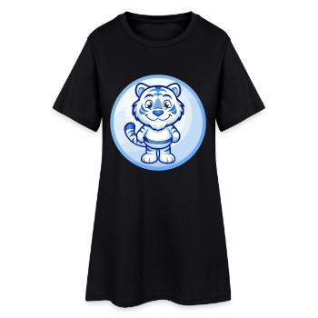 Tiger Blau Kawaii Cartoon Figur Clipart Haustier - Frauen T-Shirt-Kleid - Schwarz - Vorne