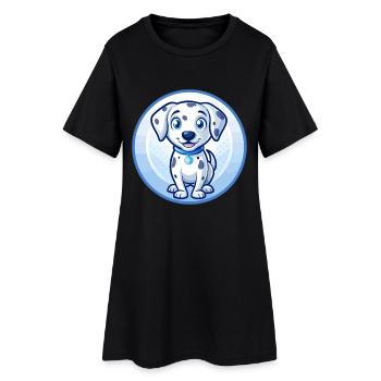 Chien Dalmatien Bleu Mignon Kawaii Dessin animé Clipart Animal de compagnie - Robe T-shirt Femme - noir - Devant
