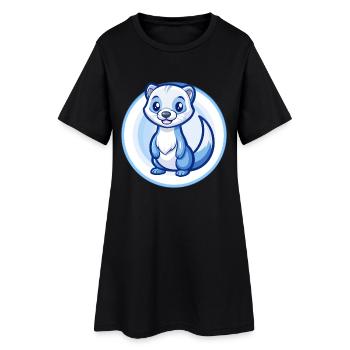 Furet Bleu Kawaii Dessin Animé Personnage Clipart Animal de compagnie - Robe T-shirt Femme - noir - Devant