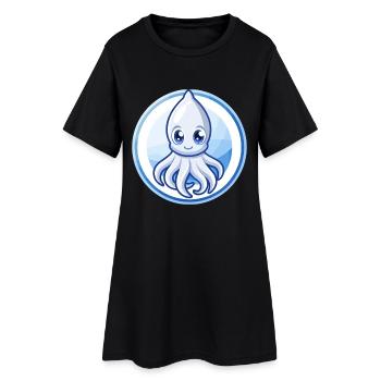 Squid Blue Kawaii Cartoon Character Clipart Pet - Women’s T-Shirt Dress - black - Front