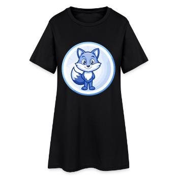 Renard Bleu Mignon Kawaii Dessin Animé Personnage Clipart Animal de compagnie - Robe T-shirt Femme - noir - Devant
