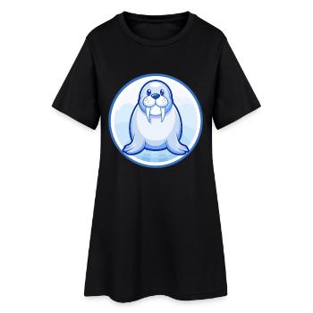 Morse Bleu Kawaii Dessin Animé Personnage Clipart Animal de compagnie - Robe T-shirt Femme - noir - Devant