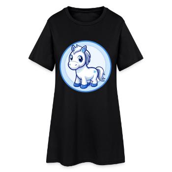 Cheval Bleu Kawaii Dessin Animé Personnage Clipart Animal de compagnie - Robe T-shirt Femme - noir - Devant