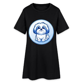 Shih Tzu Hund Blau Kawaii Cartoon Figur Clipart - Frauen T-Shirt-Kleid - Schwarz - Vorne