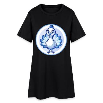 Paon Bleu Kawaii Dessin Animé Personnage Clipart Animal de compagnie - Robe T-shirt Femme - noir - Devant
