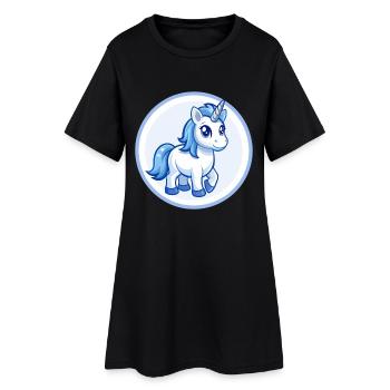 Licorne Bleu Kawaii Dessin Animé Personnage Clipart Animal de compagnie - Robe T-shirt Femme - noir - Devant