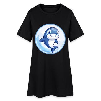 Orca bleu kawaii dessin animé personnage Clipart animal de compagnie - Robe T-shirt Femme - noir - Devant