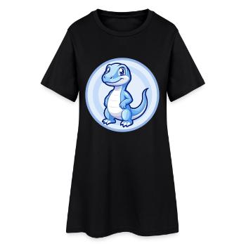 Komodo Dragon Bleu Mignon Kawaii Dessin animé Clipart Animal de compagnie - Robe T-shirt Femme - noir - Devant