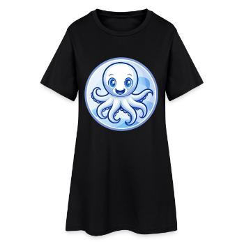 Octopus Blue Kawaii Cartoon Character Clipart Pet - Women’s T-Shirt Dress - black - Front