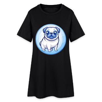 Pug Dog Blue Kawaii Cartoon Character Clipart Pet - Women’s T-Shirt Dress - black - Front