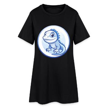Iguana Blue Kawaii Cartoon Character Clipart Pet - Women’s T-Shirt Dress - black - Front