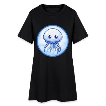 méduse bleu kawaii dessin animé personnage clipart - Robe T-shirt Femme - noir - Devant
