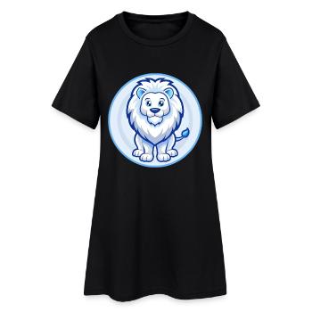Lion Bleu Kawaii Dessin Animé Personnage Clipart Animal de compagnie - Robe T-shirt Femme - noir - Devant