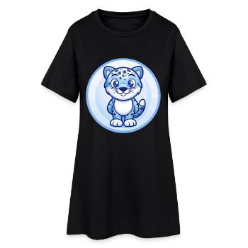 Léopard Bleu Kawaii Dessin Animé Personnage Clipart Animal de compagnie - Robe T-shirt Femme - noir - Devant