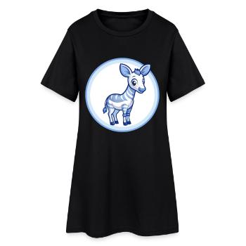 Okapi Blau Kawaii Cartoon Figur Clipart Haustier - Frauen T-Shirt-Kleid - Schwarz - Vorne