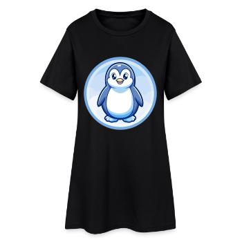 Pingouin Bleu Kawaii Dessin Animé Personnage Clipart Animal de compagnie - Robe T-shirt Femme - noir - Devant