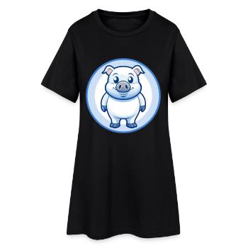 Cochon Bleu Mignon Kawaii Dessin animé Personnage Clipart Animal de compagnie - Robe T-shirt Femme - noir - Devant