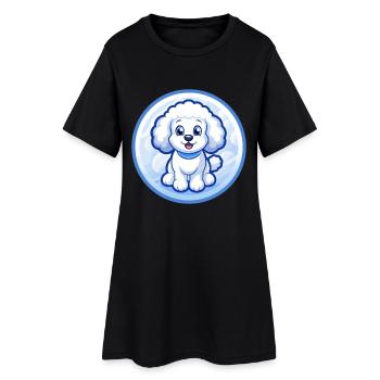 Caniche chien bleu Kawaii dessin animé Personnage Clipart - Robe T-shirt Femme - noir - Devant