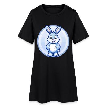 Lapin Bleu Kawaii Dessin Animé Personnage Clipart Animal de compagnie - Robe T-shirt Femme - noir - Devant