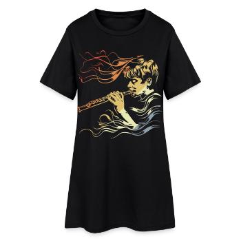 Flute Boy Drawing Vintage - Women’s T-Shirt Dress - black - Front