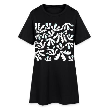 Abstrait Corail L Blanc Bleu Pois - Robe T-shirt Femme - noir - Devant