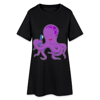 Brosse à dents pieuvre - Robe T-shirt Femme - noir - Devant