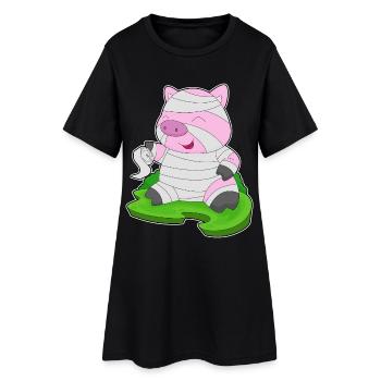 Cochon Halloween Momie - Robe T-shirt Femme - noir - Devant