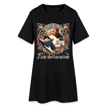 Bücherwurm Frau Lesen Schmökern Geschenk - Frauen T-Shirt-Kleid - Schwarz - Vorne