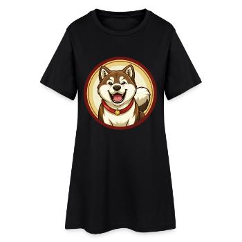 Akita Dog Colorful Kawaii Cartoon Character Pet - Women’s T-Shirt Dress - black - Front