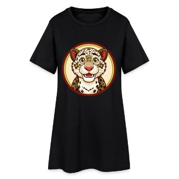 Amur Leopard Colorful Kawaii Cartoon Character Pet - Women’s T-Shirt Dress - black - Front