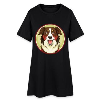 Australian Shepherd Hund Kawaii Zeichentrickfigur - Frauen T-Shirt-Kleid - Schwarz - Vorne