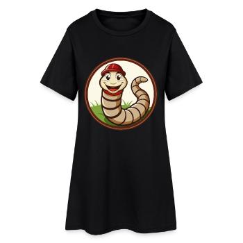 Ver de terre coloré Kawaii personnage de dessin animé Animal de compagnie - Robe T-shirt Femme - noir - Devant